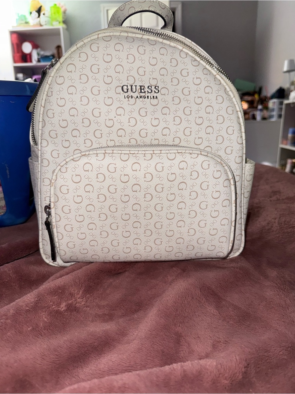 GUESS Cream Monogram Arch Backpack